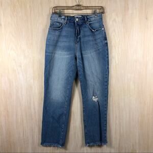 LOFT The Curvy Straight Crop Distressed High Rise Fray Ankle Hem Denim Jeans 25